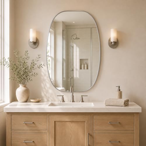 USHOWER Silver Oval Bathroom Mirror 20x30 Inch, Oblong Vanity Mirror - Image 2