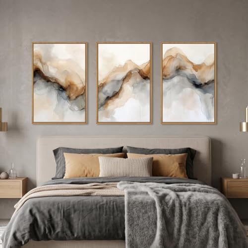Abstract Neutral Watercolor Framed Canvas Wall Art Set -16"×24" x3 - Image 4