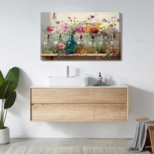 Havplemoy Framed Retro Farmhouse Flowers Canvas Wall Art - Image 3