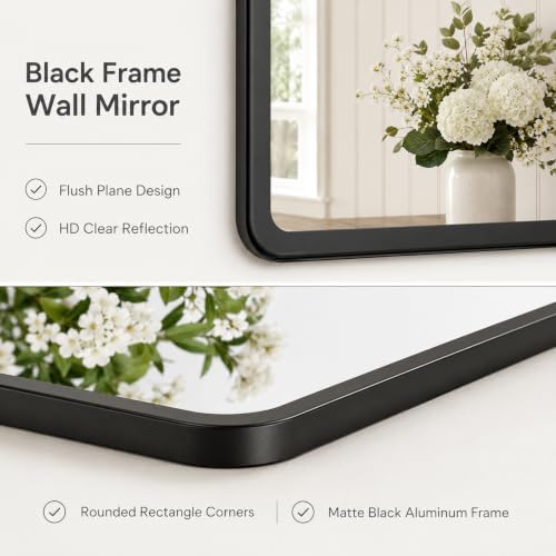 pertetey Black Bathroom Mirror, Aluminum Frame Wall Mirror, 36 x 30 in - Image 2