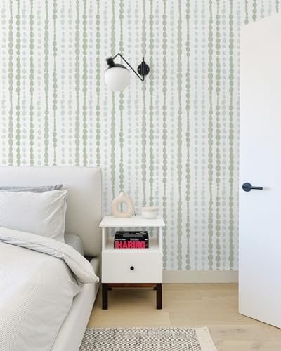 Naphite Sage Green and White Wallpaper Stripe Dot Contact Paper197’’17.3’’ - Image 4