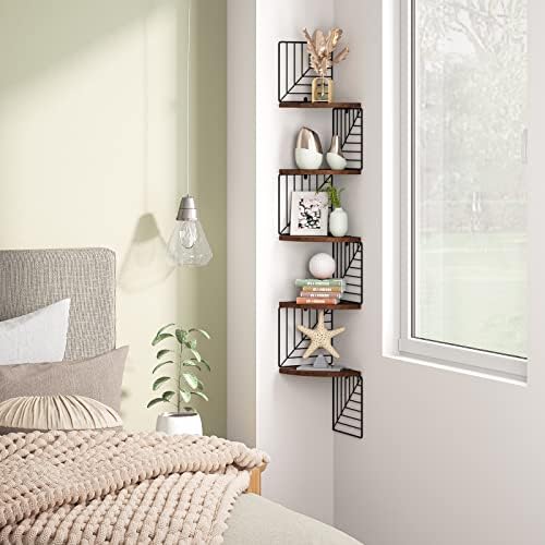 Love-KANKEI Corner Wall Shelf 5 Tier, Solid Wood - Image 4
