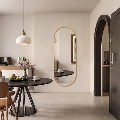 JJUUYOU Oval Full Length Bathroom Mirror Wall Mounted Mirror Gold Metal Mirrors - Image 6