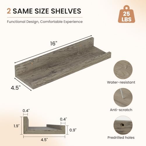 Dreamland Picture Ledge Shelf for Wall, Floating Shelves Set of 4, 16 inch Long - Image 3