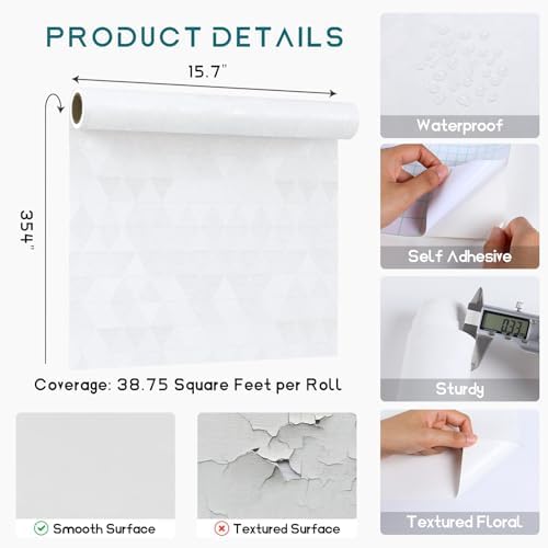 VEELIKE Diamond White Wallpaper Peel and Stick Textured Wallpaper - Image 7