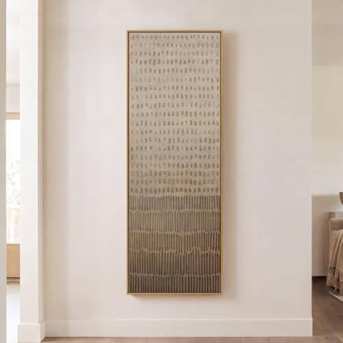 Large Framed Neutral Wabi Sabi Abstract Wall Art, Long Vertical 60x20 In by Cuspin