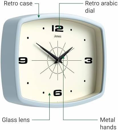 JONES CLOCKS® Movie wall Clock | Rectangular Retro Clock | 10" | Pale Blue | - Image 6