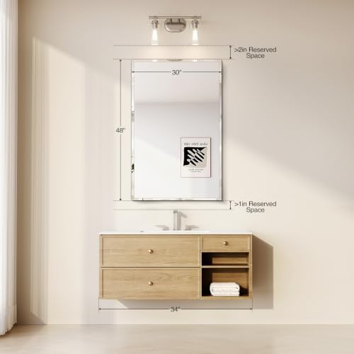 Frameless Bathroom Mirror 30"x48", Beveled Bathroom Mirror - Image 3