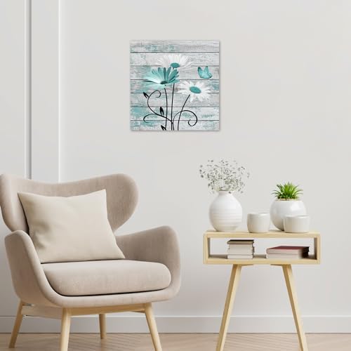 HVEST Farmhouse Teal Floral Wall Art - Image 5