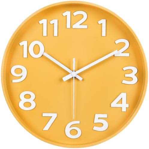45MinST 12-Inch Modern Yellow Indoor/Outdoor Wall Clock, Silent Non-Ticking - Image 3