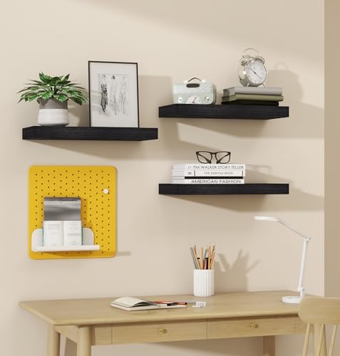 Vervida® Black Rustic Floating Wall Shelves 15in Set of 3 Hidden - Image 3
