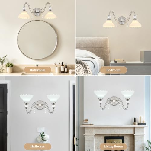 Brushed Nickel Bathroom Vanity Light, 2-Light Nickel Finish Wall Sconce - Image 6