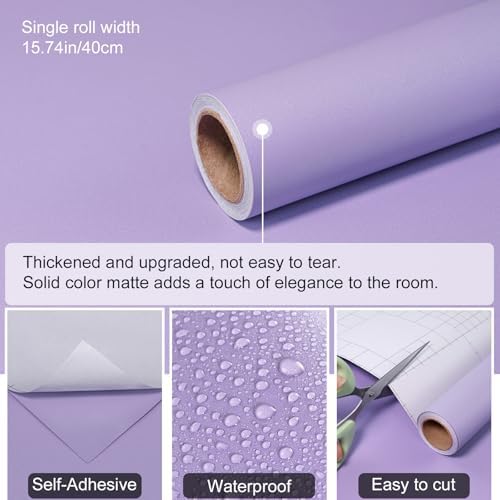 Purple Peel and Stick Wallpaper Solid Purple Contact Paper A Set of 15.7"x236" - Image 3