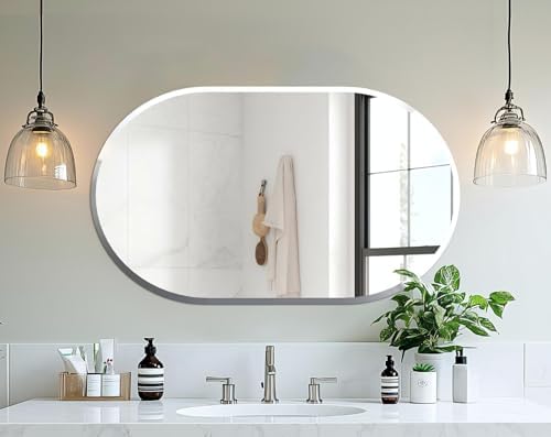 Frameless Oblong Wall Mirror: Modern Glass Mirror 39.4x19.7 inch - Image 2