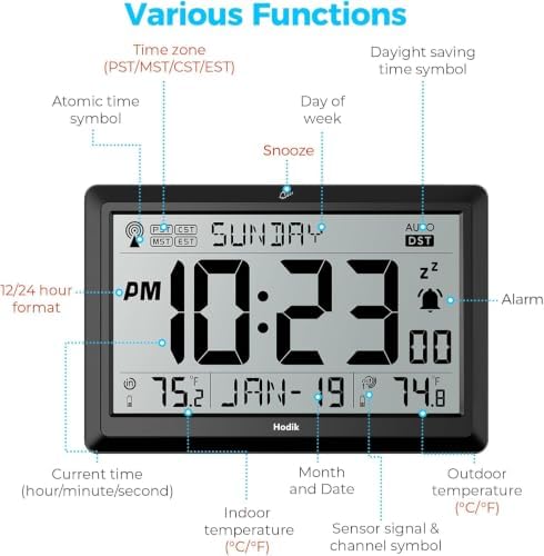 HODIK Atomic Wall Clock with Indoor Outdoor Temp, Digital Clocks - Image 4