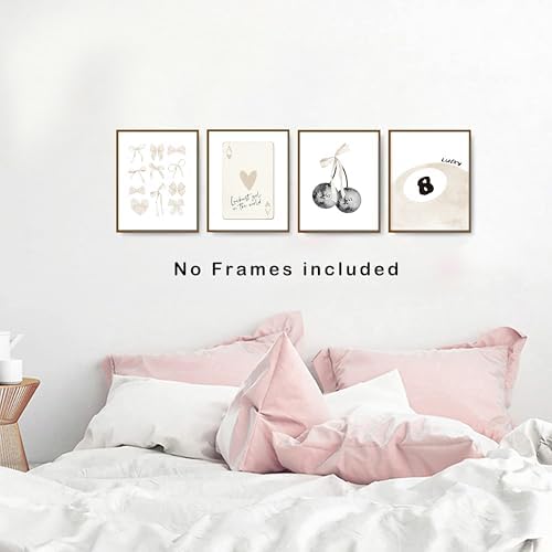 okaxscm Beige Coquette Trendy Preppy Wall Art Prints Set of 4, Coquette Room - Image 4