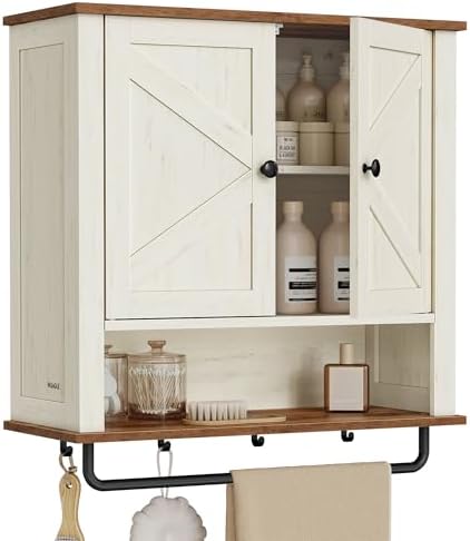 VASAGLE Bathroom Cabinet with Towel Bar, Wall-Mounted, 2 Barn Doors by VASAGLEbySONGMICSHOME