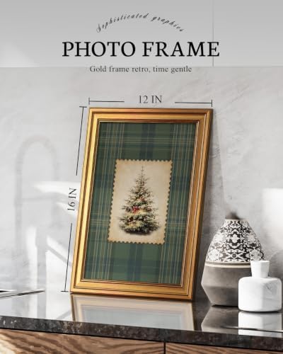 VIYYIEA Gold Framed Winter Christmas Canvas Wall Art, Plaid Christmas Tree - Image 2