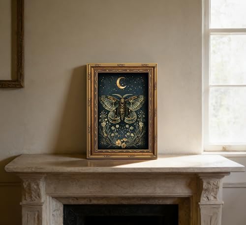 Vintage Gold Framed Butterfly Canvas Wall Art Dark Academia Gothic Moths and - Image 3