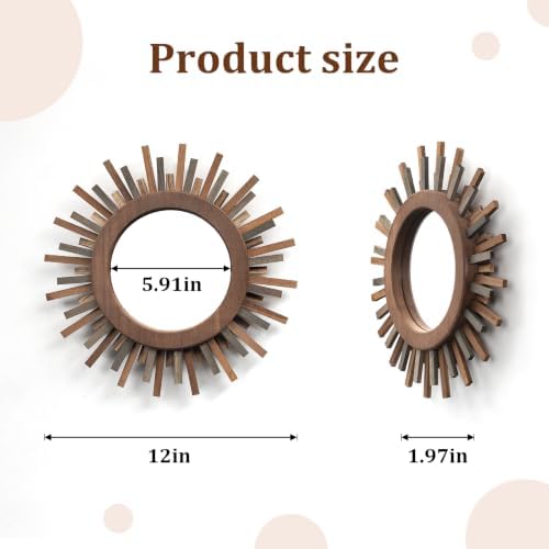 12 Inch Boho Sunburst Mirror, Decorative Rustic Farmhouse Wall Decor - Image 3