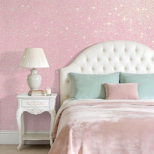 VEELIKE Pastel Pink Iridescent Glitter Wallpaper Peel and Stick Sparkly - Image 2