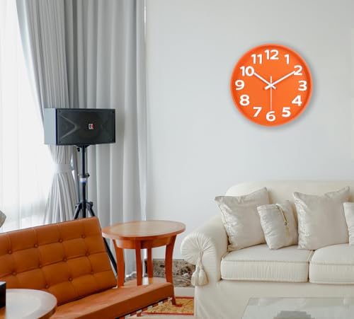 45MinST 12-Inch Modern Indoor Outdoor Wall Clock, Minimalist Orange Design - Image 4