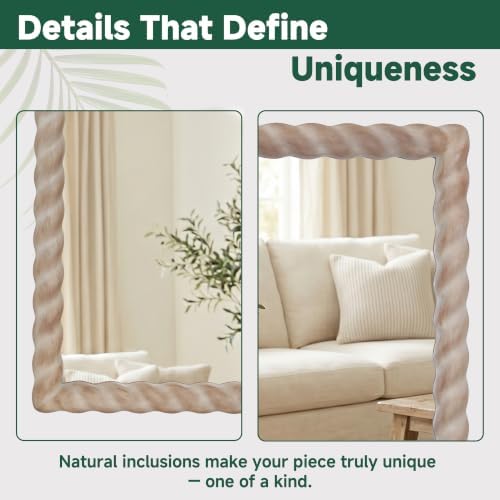 36"x24" Rectangular Solid Wood Farmhouse Decorative Wall Mirror - Image 4