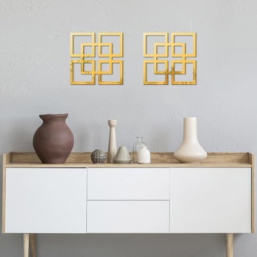 flangairy 2 Piece Gold Geometric Wall Mirrors, 11.8 Inch Wooden Frame Acrylic - Image 3
