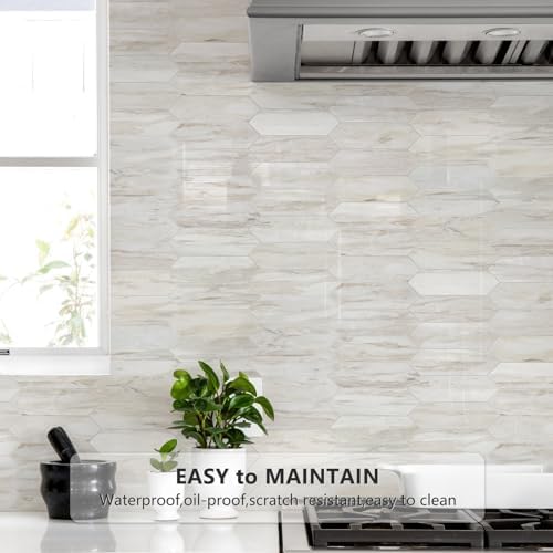 Vamos Tile Glossy Wood Marble Grain Backsplash Tile Peel and Stick, 12.8 x 12.8 - Image 3