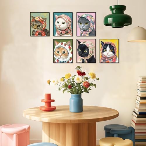 Funny Cat Poster Set of 6, Whimsical Babushka Cats Wall Art Eclectic Lover Cat - Image 2