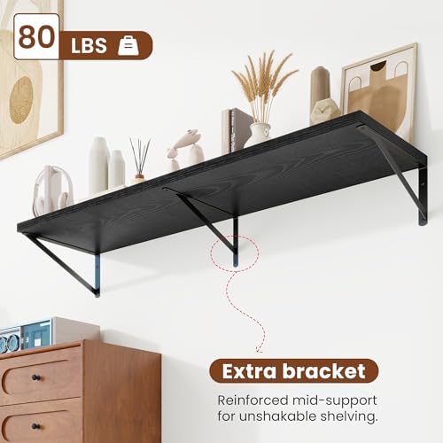 Deep Wall Shelves 55"W x 12"D Engineered Wood Floating Shelves - Image 3