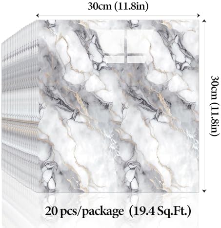 20pcs Marble Peel and Stick Shower Wall Panels 11.8"x11.8" - Image 3