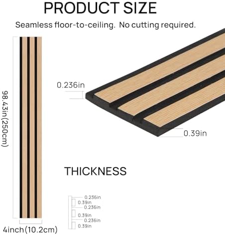 Peel and Stick Oak Slat 3D Wall Panels 4"x98", Wood Acoustic Accent - Image 3