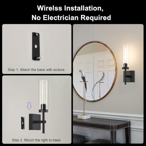 SANTOSTOCK Black Wireless Wall Sconces - Image 5