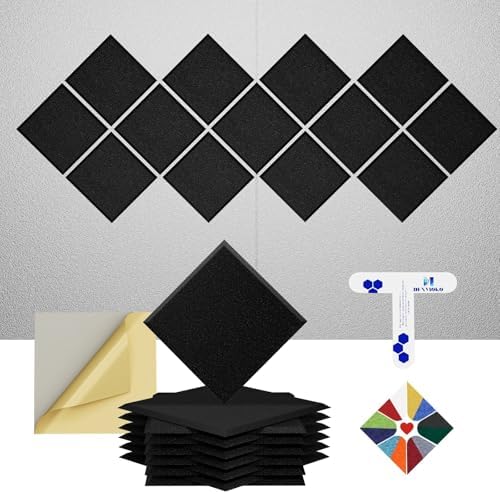 12 Pack Self-Adhesive Acoustic Panels, 2nd Generation Sound Absorbing Panel by DEXMOKO