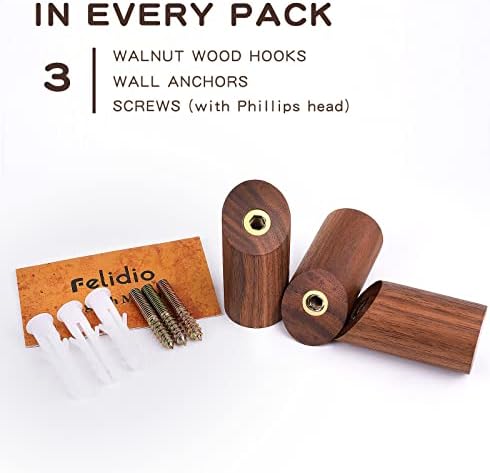 Felidio Wood Wall Hooks, 3 Pack Rustic Coat Hook Wall-Mounted, Decorative Hooks - Image 5