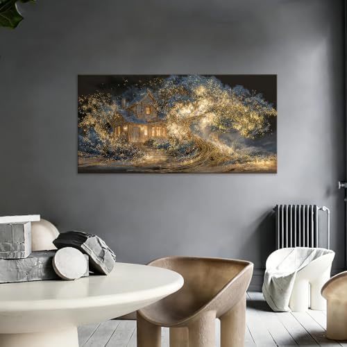 Modern Gold Landscape Canvas Treehouse Wall Art - Image 5