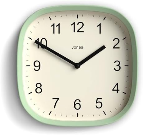 JONES CLOCKS® Sprite wall Clock | Modern Square Clock | 10" | Mint Green by JONESCLOCKS