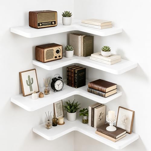 Solid Wood Corner Floating Shelves by ABSWHLM