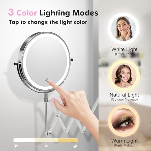 8" Rechargeable Wall Mounted Makeup Mirror Double Sided Magnifying - Image 5