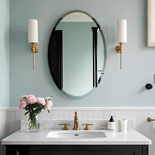 Bathroom Mirror for Over Sink 16" x 24" Oval Frameless Wall Mirror by Ruomeng