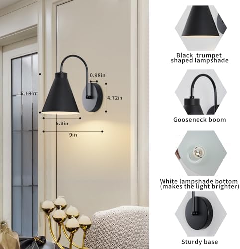 Powfloven Vintage Rechargeable Wall Sconces Set of 2, Wireless Gooseneck Indoor - Image 2