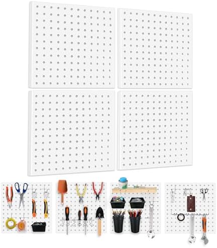 4PCS Metal Pegboard Wall Organizer White Peg Board Kit by Dobures