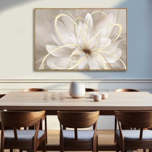 SOUGUAN Flower Wall Art for Living Room 32x48 Inch Gold Large Artwork Painting - Image 4