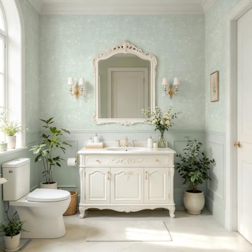 Guvana Sage Green and White Peel and Stick Wallpaper Floral Wallpaper Slef - Image 3