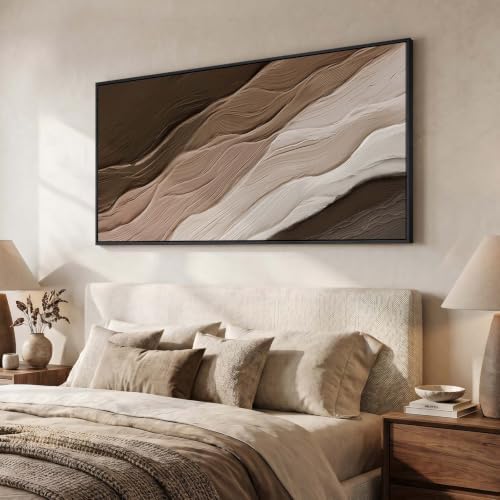 Large Framed Neutral Brown Beige Abstract Wall Art - Image 2
