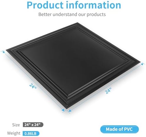 Art3d 24x24in. PVC Drop Ceiling Tiles 24 Pcs, Square Black - Image 4