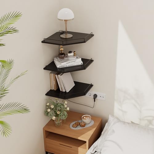 JJL Corner Shelf with Rails, 3-Tier Hexagon Floating Corner Shelf Wall Mounted - Image 2