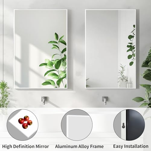 Sunniry White Wall Mirror, 24x32 inch Bathroom Mirror - Image 2