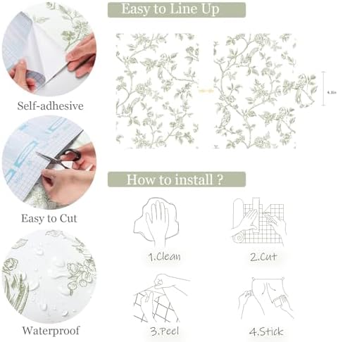 Orainege Vintage Floral Wallpaper Peel and Stick Wallpaper Flowers Birds - Image 5